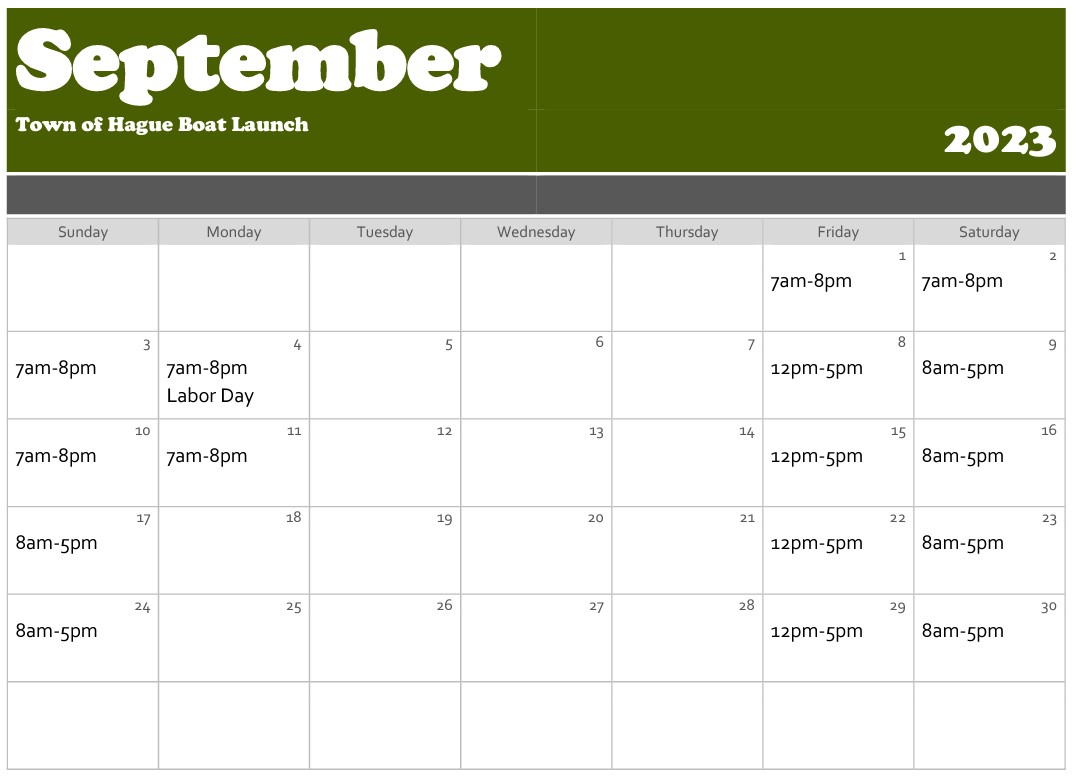 September Boat Launch Schedule